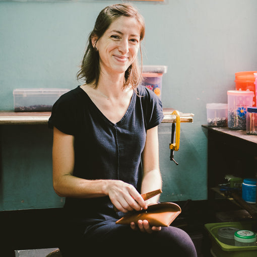 erika the new designer at the loyal workshop leather artisan