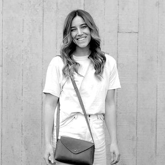 Danni Duncan, Conscious Fashion Inspirer, wearing The Loyal Workshop's Dorothy Mini Bag